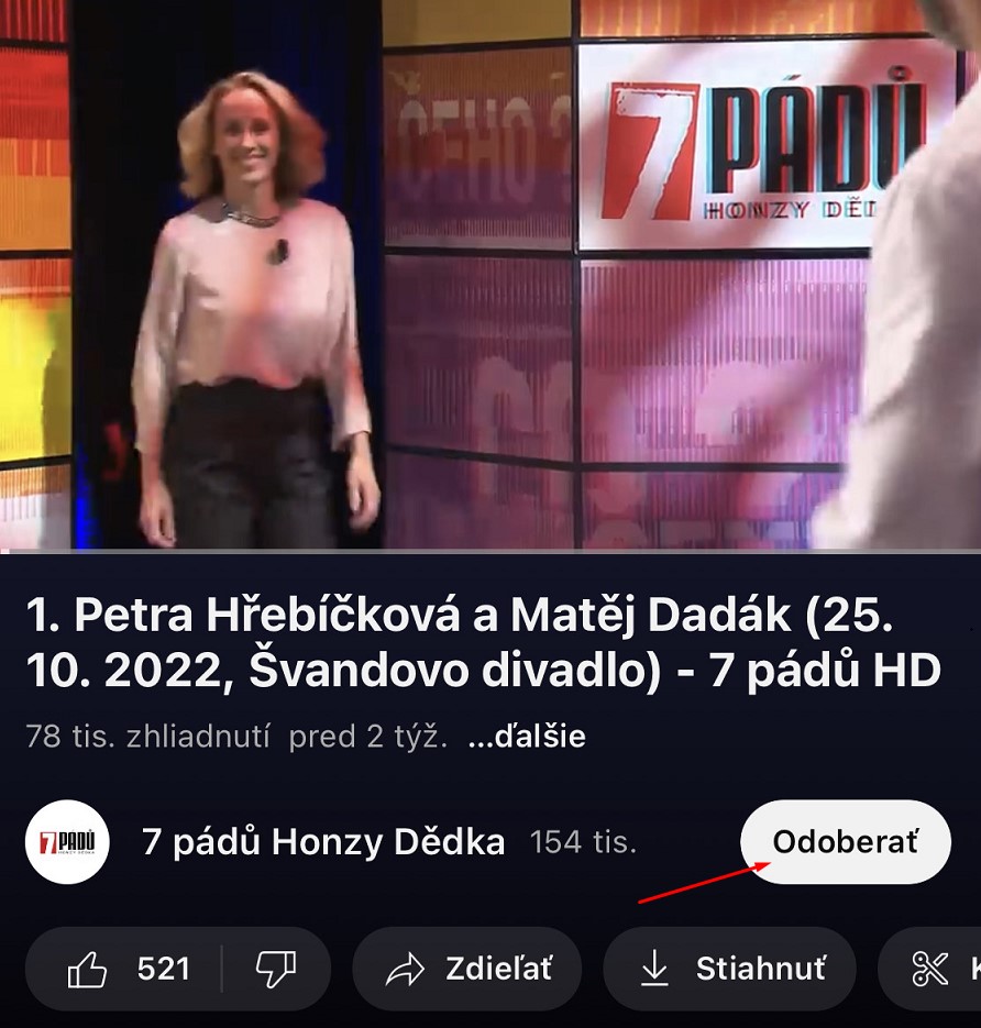 telefon - pridať odber na YouTube 